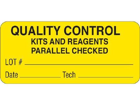 Shamrock Scientific Pre-Printed Label Advisory Label Yellow QUALITY CONTROL / KITS AND REAGENTS / PARALLEL CHECKED / Lot # _____ â€¦ Black Quality Control Label 1 X 2-1/4 Inch - Roll of 1 - UPCR-6061-RL