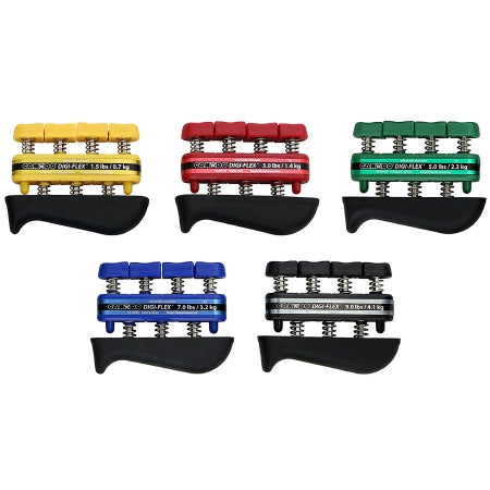 Fabrication Enterprises Hand / Finger Exerciser Set CanDo® Digi-Flex® Yellow / Red / Green / Blue / Black X-Light to X-Heavy Resistance - Each - 10-0745-EA