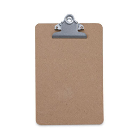 Universal® Hardboard Clipboard, 0.75" Clip Capacity, Holds 5 x 8 Sheets, Brown - Each - UNV-05610-EA