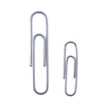 Universal® Plastic-Coated Paper Clips with One-Compartment Storage Tub, (750) #1 (1.3"), (250) Jumbo (2"), Silver - Each - UNV-21001-EA