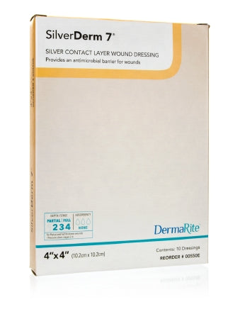 DermaRite Industries Silver Wound Contact Layer Dressing SilverDerm7® 4 X 4 Inch Square Sterile - Each - 00550E-EA