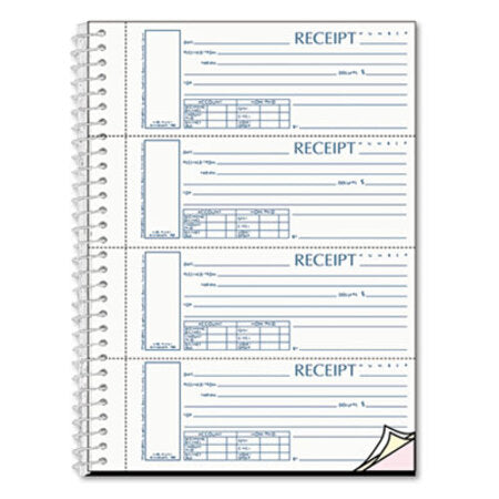 Rediform® Spiralbound Unnumbered Money Receipt Book, Three-Part Carbonless, 7 x 2.75, 4 Forms/Sheet, 120 Forms Total - Each - RED-S16444WCL-EA