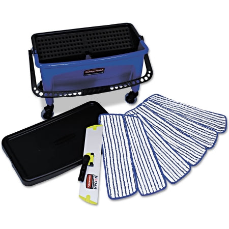 Lagasse Wet Finish Mop Kit Rubbermaid® Commercial Blue / Black / White Microfiber NonSterile - Each - RCPQ050-EA