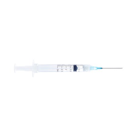 Sol-Millennium Medical Safety Hypodermic Syringe with Needle Sol-Care™ 3 mL 1 Inch 20 Gauge Retractable Safety Needle Regular Wall - Box of 100 - 100074IM-BX