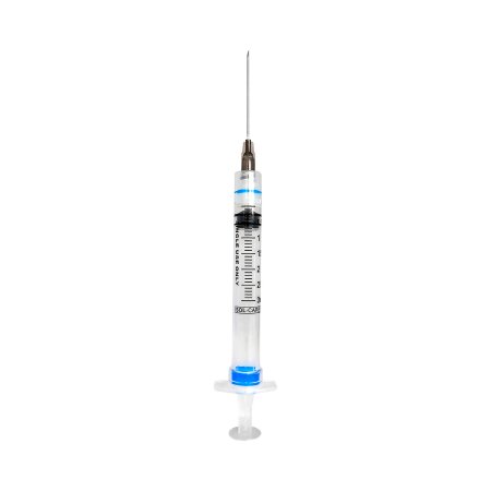 Sol-Millennium Medical Safety Hypodermic Syringe with Needle Sol-Care™ 3 mL 1-1/2 Inch 22 Gauge Retractable Safety Needle Regular Wall - Case of 800 - 100076IM-CS