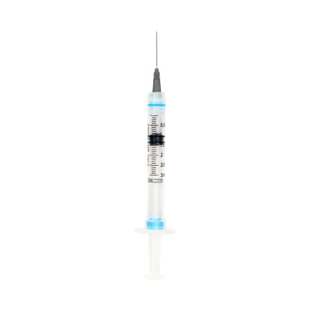Sol-Millennium Medical Safety Hypodermic Syringe with Needle Sol-Care™ 3 mL 1 Inch 22 Gauge Retractable Safety Needle Regular Wall - Case of 800 - 100085IM-CS
