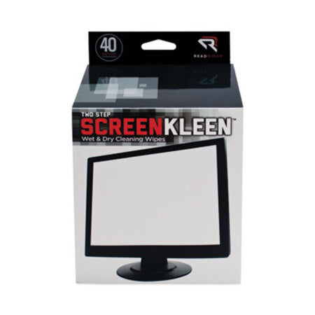 Read Right® Two Step ScreenKleen Wet and Dry Cleaning Wipes, 5 x 5, Unscented, 40/Box - Box of 1 - REA-RR1305-BX