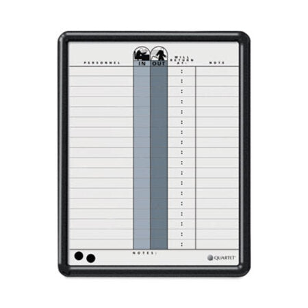 Quartet® Employee In/Out Board, 11 x 14, Porcelain White/Gray Surface, Black Plastic Frame - Each - QRT-750-EA
