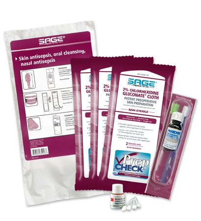 Sage Products Skin, Nasal, and Oral Prep Kit Sage Nose To Toes™ Soft Pack 2% / 5% Strength CHG (Chlorhexidine Gluconate) / Povidone Iodine NonSterile - Case of 20 - 9011-CS
