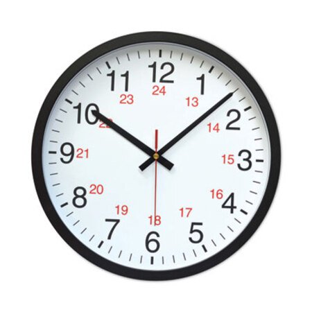 Universal® 24-Hour Round Wall Clock, 12.63" Overall Diameter, Black Case, 1 AA (sold separately) - Each - UNV-10441-EA