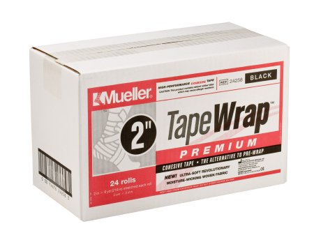 Mueller Sports Medicine Cohesive Bandage TapeWrap®Premium 2 Inch X 6 Yard Self-Adherent Closure Black NonSterile Standard Compression - Case of 24 - 24258B-CS