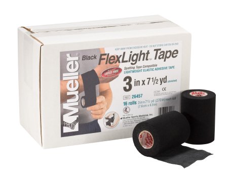 Mueller Sports Medicine Athletic Tape Mueller® FlexLight™ Black 3 Inch X 7-1/2 Yard Elastic Adhesive NonSterile - Case of 16 - 26457-CS