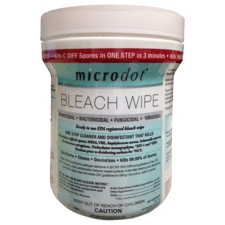 Cambridge Sensors USA microdot® Surface Disinfectant Premoistened Manual Pull Wipe 160 Count Canister Bleach Scent NonSterile - CN/160 - 600-12-CN