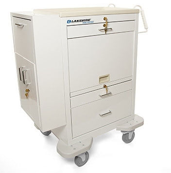 Lakeside Manufacturing Medication Cart 25 X 32 X 46-1/4 Inch White, Silver Drawer Pull Color 2 Drawers, 3 Inch / 1 Drawer 9 Inch - Each - C-330-MUS-TW-EA