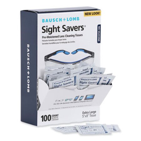 Lomb Sight Savers Premoistened Lens Cleaning Tissues, 8 x 5, 100/Box - Box of 1 - BAL-8574GM-BX
