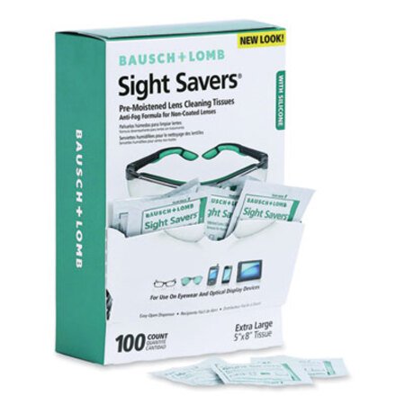 Lomb Sight Savers Pre-Moistened Anti-Fog Tissues with Silicone, 8 x 5, 100/Box - Pack of 1 - BAL-8576-PK