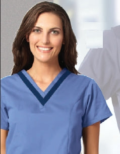 Fashion Seal Uniforms Scrub Shirt Small Ceil Blue / Navy 2 Pockets Short Set-In Sleeve Female - Each - 7575-S-EA