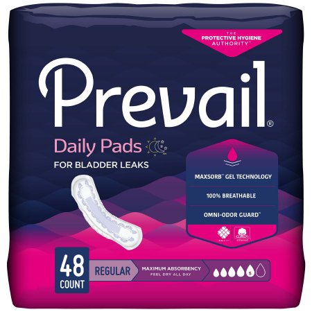 First Quality Bladder Control Pad Prevail® Daily Pads 11 Inch Length Heavy Absorbency Polymer Core One Size Fits Most - Pack of 48 - PV-916/1-PK