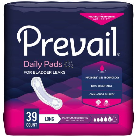 First Quality Bladder Control Pad Prevail® Daily Pads 13 Inch Length Heavy Absorbency Polymer Core One Size Fits Most - Case of 156 - PV-915/1-CS
