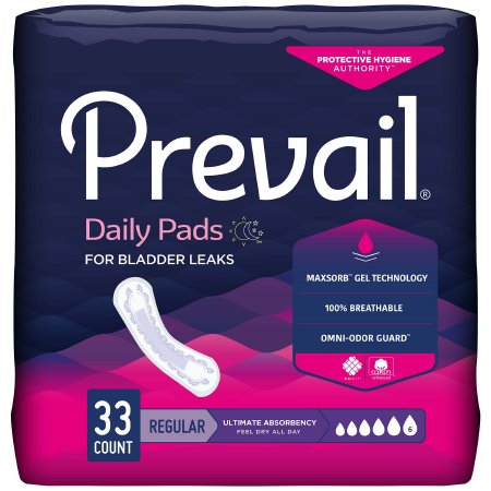 First Quality Bladder Control Pad Prevail® Daily Pads Ultimate 16 Inch Length Heavy Absorbency Polymer Core One Size Fits Most - Pack of 33 - PV-923/1-PK