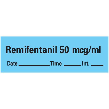 Precision Dynamics Drug Label Anesthesia Label Tape Remifentanil 50 mcg/mL Date_Time_Int Blue 1/2 X 1-1/2 Inch - Roll of 1 - AN-38D50-RL