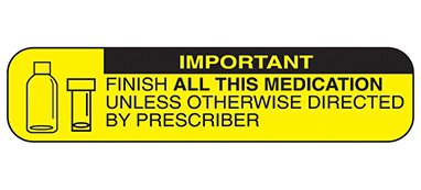Health Care Logistics Pre-Printed Label Indeed Auxiliary Label Yellow Paper Important Finish All This Medication Unless Otherwise Directed By Prescriber Black Safety and Instructional 3/8 X 1-5/8 Inch - Pack of 1000 - 2002-PK