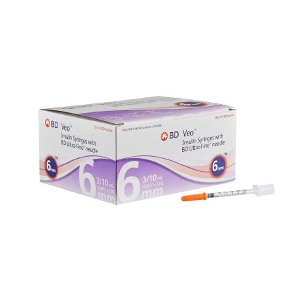 BD Standard Insulin Syringe with Needle Veo™ Ultra-Fine™ 0.3 mL 15/64 Inch 31 Gauge NonSafety Regular Wall - Box of 100 - 324909-BX