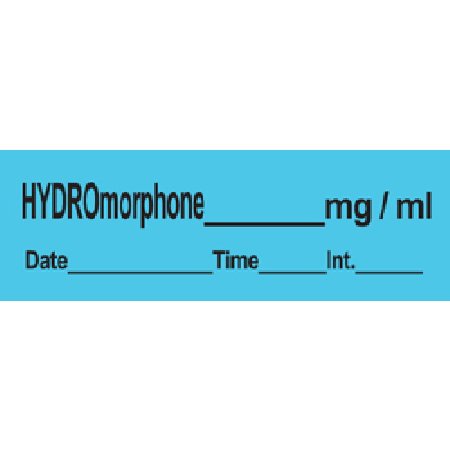 Precision Dynamics Drug Label PDC® Anesthesia Label HYDROmorphone_mg/mL Date_Time_Int_ Blue 1/2 X 1-1/2 Inch - Roll of 1 - LAN-16-RL