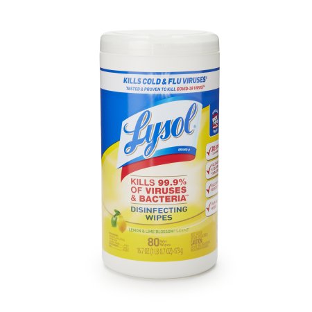Lagasse Lysol® Surface Disinfectant Cleaner Premoistened Alcohol Based Manual Pull Wipe 80 Count Canister Lemon Lime Blossom Scent NonSterile - CT/80 - RAC77182CT-CT