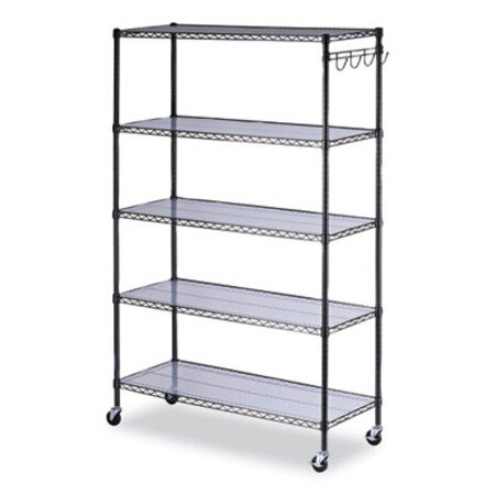 Alera® 5-Shelf Wire Shelving Kit with Casters and Shelf Liners, 48w x 18d x 72h, Black Anthracite - Each - ALE-SW654818BA-EA
