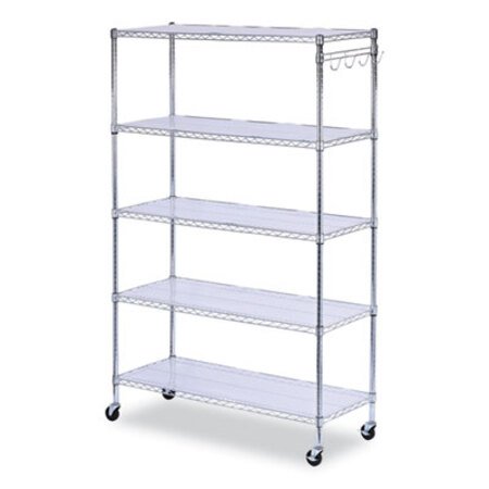 Alera® 5-Shelf Wire Shelving Kit with Casters and Shelf Liners, 48w x 18d x 72h, Silver - Each - ALE-SW654818SR-EA