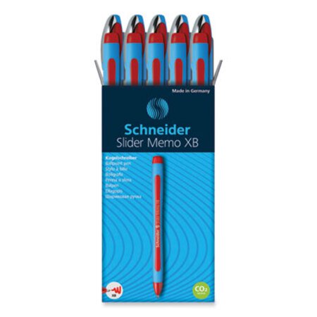 Schneider® Slider Memo XB Ballpoint Pen, Stick, Extra-Bold 1.4 mm, Red Ink, Red/Light Blue Barrel, 10/Box - Box of 1 - RED-150202-BX