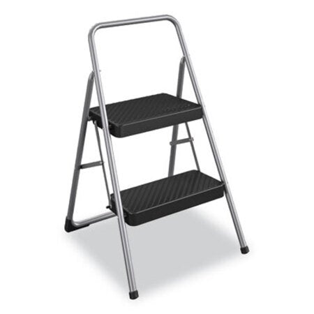 Cosco® 2-Step Folding Steel Step Stool, 200 lb Capacity, 28.13" Working Height, Cool Gray - Each - CSC-11137PBL1E-EA