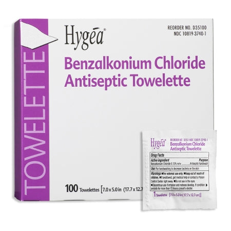 Professional Disposables Sanitizing Skin Wipe Hygea® Individual Packet BZK (Benzalkonium Chloride) Scented 100 Count - Case of 2000 - D35185-CS