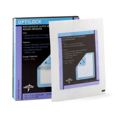 Medline Super Absorbent Dressing OptiLock® 5 X 5-1/2 Inch Rectangle - Each - MSC6455EP-EA