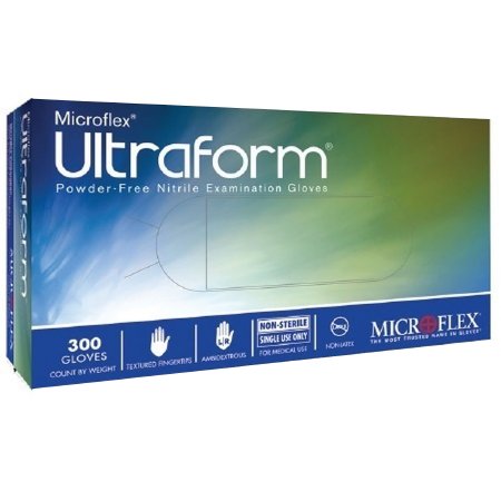 Microflex Medical Exam Glove Ultraform® Medium NonSterile Nitrile Standard Cuff Length Textured Fingertips Blue Not Rated - Box of 300 - UF-524-M-BX