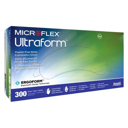 Microflex Medical Exam Glove Ultraform® Large NonSterile Nitrile Standard Cuff Length Textured Fingertips Blue Not Rated - Box of 300 - UF-524-L-BX