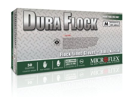 Microflex Medical Utility Glove Dura Flock™ Medium Flock Lined Green 10.6 Inch Beaded Cuff NonSterile - Case of 500 - DFK-608-M-CS