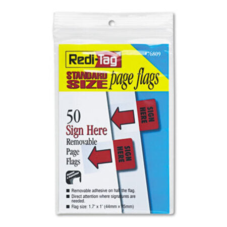 Redi-Tag® Removable/Reusable Page Flags, "Sign Here", Red, 50/Pack - Pack of 1 - RTG-76809-PK