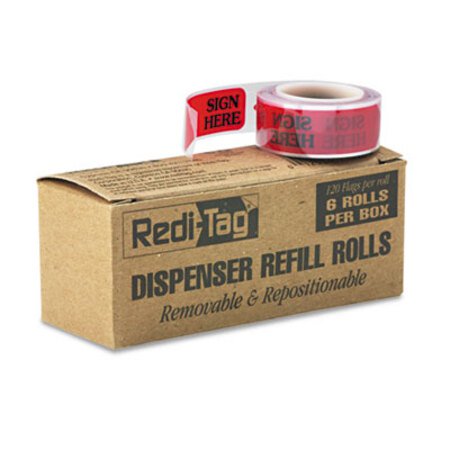 Redi-Tag® Arrow Message Page Flag Refills, "Sign Here", Red, 120 Flags/Roll, 6 Rolls - Box of 1 - RTG-91002-BX