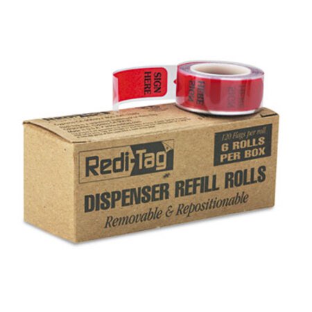 Redi-Tag® Arrow Message Page Flag Refills, "Sign Here", 120 Flags/Roll, 6 Rolls/Box - Box of 1 - RTG-91012-BX