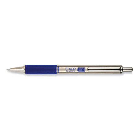zebra® F-402 Ballpoint Pen, Retractable, Fine 0.7 mm, Blue Ink, Stainless Steel/Blue Barrel - Each - ZEB-29220-EA