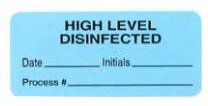 Healthmark Industries Pre-Printed Label Advisory Label Blue Paper HIGH LEVEL DISINFECTED Date_____Initials_____Process#_____ Black Quality Control Label 1 X 2-1/4 Inch - Roll of 1 - DC-100214-71-BL-RL