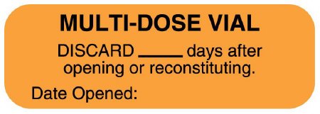 United Ad Label Pre-Printed Label UAL™ Anesthesia Label Orange Paper Multi-Dose Vial Discard ____ Days After Opening or Reconstituting. Date Opened:___ Black Syringe Label 1/2 X 1-1/2 Inch - Roll of 1 - ULPH226-RL