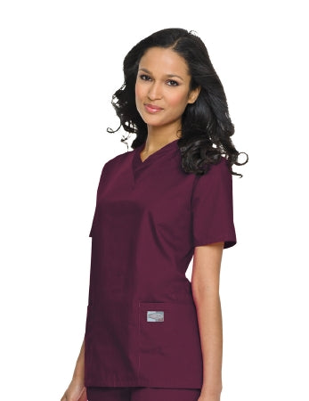 Landau Uniforms Scrub Shirt Medium Wine 3 Pockets Short Set-In Sleeve Female - Each - 70221WINEMED-EA