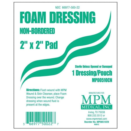 MPM Medical Foam Dressing MPM 2 X 2 Inch Without Border Waterproof Backing Nonadhesive Square Sterile - Box of 10 - MP00510-BX