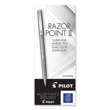 Pilot® Razor Point II Super Fine Line Porous Point Pen, Stick, Extra-Fine 0.2 mm, Blue Ink, Blue Barrel, Dozen - DZ/1 - PIL-11003-DZ