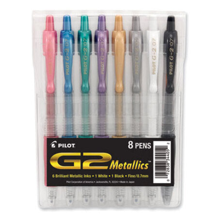 Pilot® G2 Metallics Gel Pen, Retractable, Fine 0.7 mm, Assorted Ink and Barrel Colors, 8/Pack - ST/1 - PIL-34405-ST