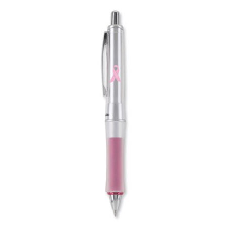 Pilot® Dr. Grip Center of Gravity Breast Cancer Awareness Ballpoint Pen, Retractable, Medium 1mm, Black Ink, Silver/Pink Barrel - Each - PIL-36192-EA