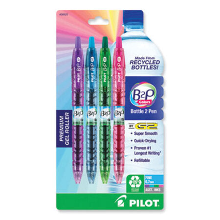 Pilot® B2P Bottle-2-Pen Recycled Gel Pen, Retractable, Fine 0.7 mm, Assorted Ink and Barrel Colors, 4/Pack - Pack of 1 - PIL-36620-PK